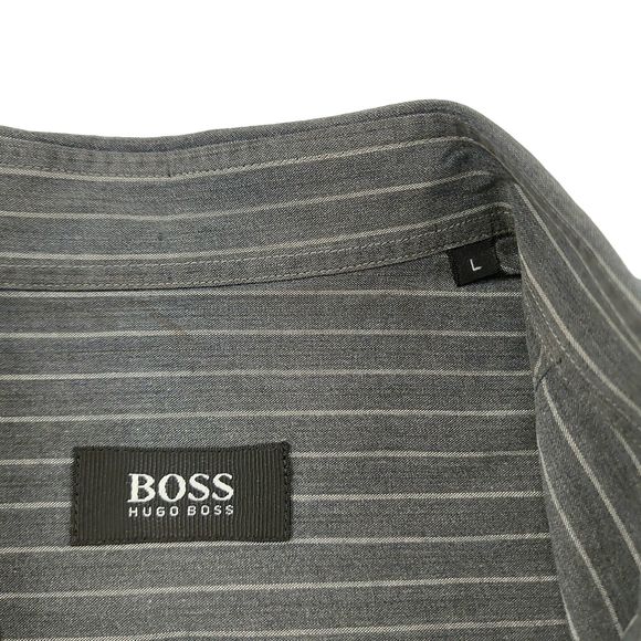 Hugo Boss Shirt Mens Large Gray Cotton Striped Long Sleeve Button Up Work Office - Picture 11 of 12